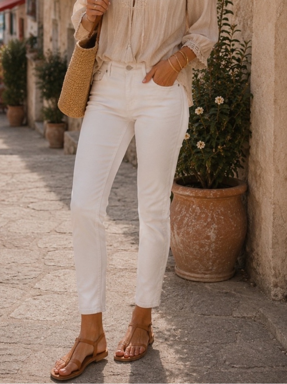 AG Adriano Goldschmied Prima Ankle White Stretch Skinny Jeans 24R